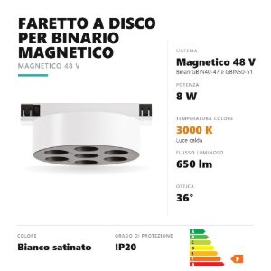 Gea luce gfa1890 faretto per binario magnetico led 8w 3000k antiabbaglio rotondo bianco satinato