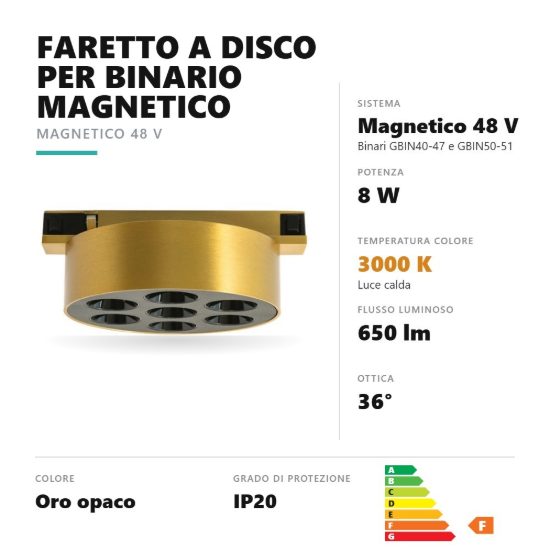 Gea luce gfa1890 faretto per binario magnetico led 8w 3000k antiabbaglio rotondo oro