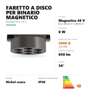 Gea luce gfa1890 faretto per binario magnetico led 8w 3000k antiabbaglio rotondo nichel scuro