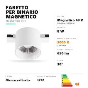 Gea luce gfa1900 faretto per binario magnetico led 8w 3000k antiabbaglio cilindrico bianco satinato