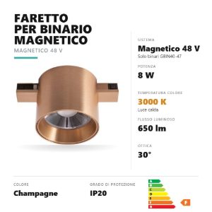 Gea luce gfa1900 faretto per binario magnetico led 8w 3000k antiabbaglio cilindrico champagne