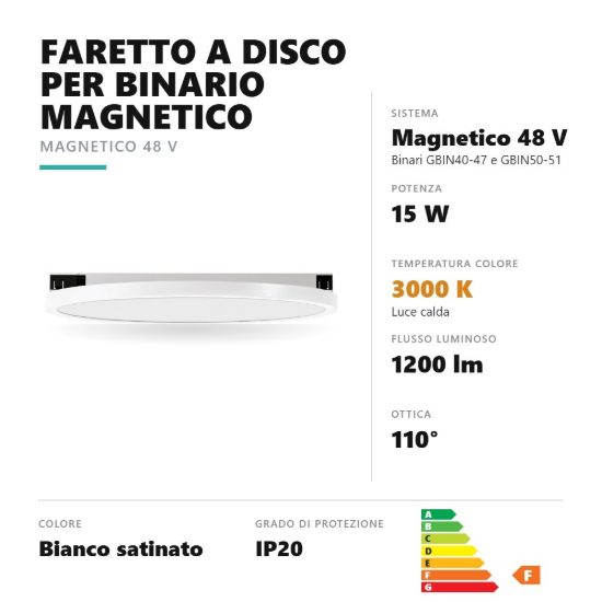 Gea luce gfa1910 faretto per binario magnetico led 15w 3000k rotondo bianco satinato