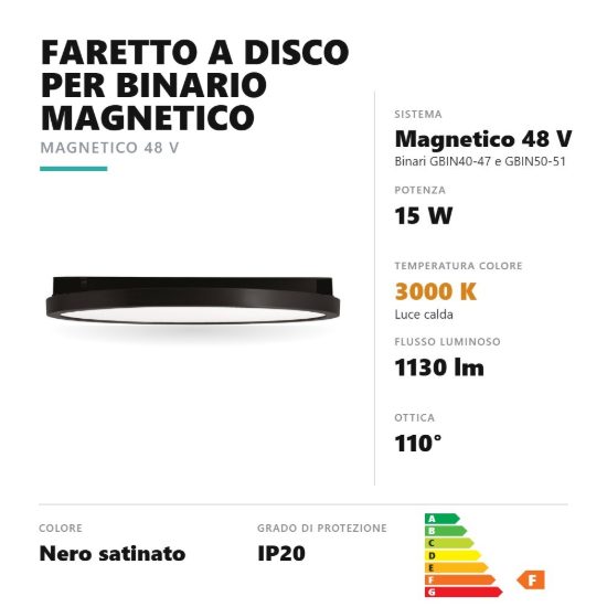 Gea luce gfa1910 faretto per binario magnetico led 15w 3000k rotondo nero satinato