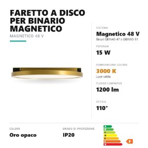 Gea luce gfa1910 faretto per binario magnetico led 15w 3000k rotondo oro