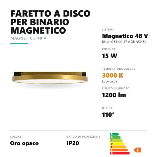 Gea luce gfa1910 faretto per binario magnetico led 15w 3000k rotondo oro