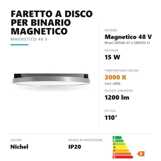 Gea luce gfa1910 faretto per binario magnetico led 15w 3000k rotondo nichel