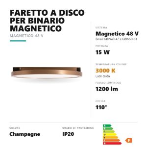 Gea luce gfa1910 faretto per binario magnetico led 15w 3000k rotondo champagne