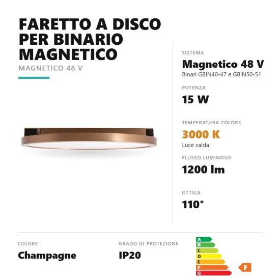 Gea luce gfa1910 faretto per binario magnetico led 15w 3000k rotondo champagne