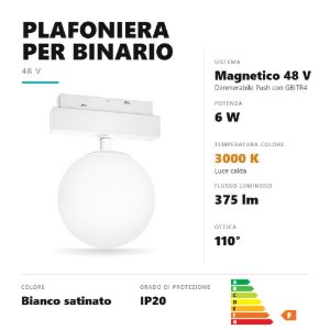 Gea luce gfa1930cd plafoniera per binario magnetico led 6w 3000k dimmerabile sferica bianco satinato