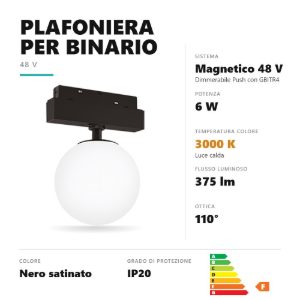 Gea luce gfa1930cd plafoniera per binario magnetico led 6w 3000k dimmerabile sferica nero satinato