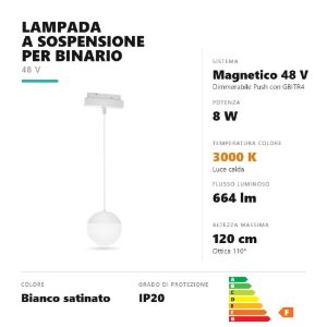 Gea luce gfa1940cd lampada a sospensione per binario magnetico led 8w 3000k bianco satinato