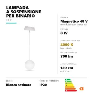 Gea luce gfa1940cd lampada a sospensione per binario magnetico led 8w 4000k bianco satinato