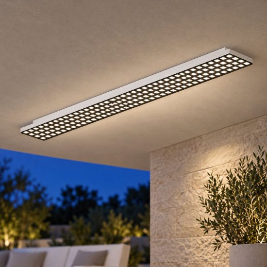 Gea luce gpl421 plafoniera da esterno lineare bianca antiabbagliante led 28-40w cct 3000-6000k