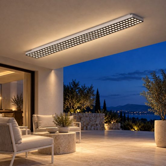 Gea luce gpl421 plafoniera da esterno lineare bianca antiabbagliante led 28-40w cct 3000-6000k