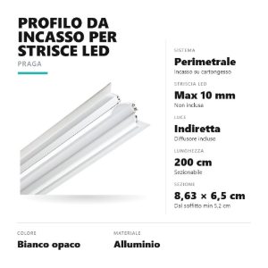 Gea luce gprpb1 profilo praga da incasso perimetrale per cartongesso per strisce led 2mt bianco