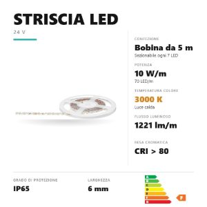 Gea luce gst166c bobina 5mt striscia led da esterno 10w-mt 3000k 24v ip65