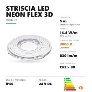 Gea luce gst210c bobina 5mt striscia led neon flex 3d 14,4w-mt 3000k 24v ip66