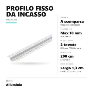 Gea luce gstp240 profilo fisso da incasso per cartongesso per strisce led 2mt alluminio