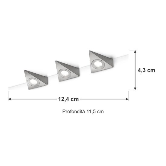 Set 3 lampade sottopensile led 9w 3000k per cucina nichel opaco
