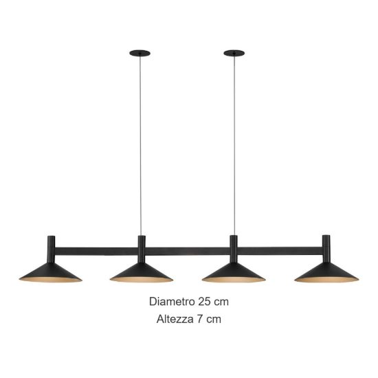 Paralume conico di ricambio per lampadario a sospensione lineare nero sabbiato e oro