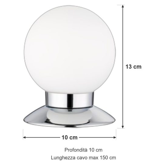 Abat-jour per comodino sferico cromo lucido vetro led 3w 3000k