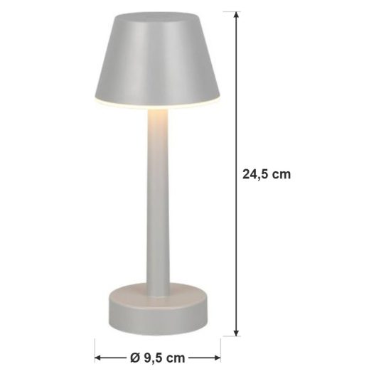 Lampada da tavolino ricaricabile da esterno led 1,5w 3000k touch ip44 moderna grigia