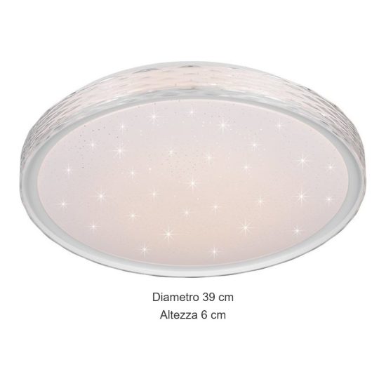Plafoniera led 24w cct 2700k 6500k con telecomando bianca effetto cielo stellato cristallo