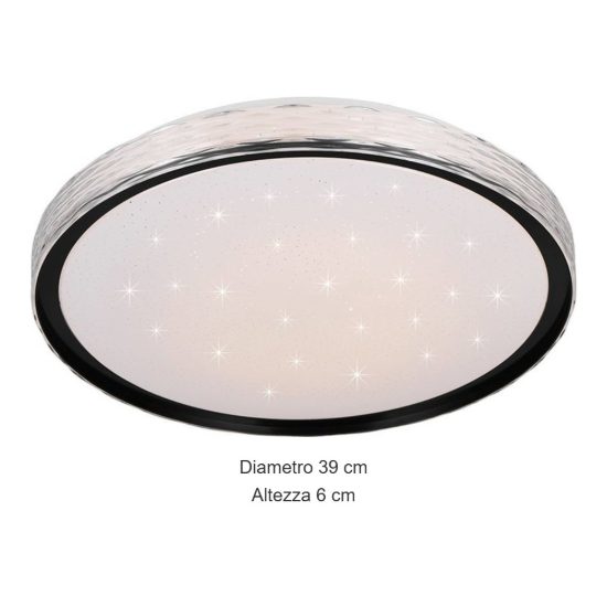 Plafoniera led 24w cct 2700k 6500k con telecomando nera effetto cielo stellato cristallo