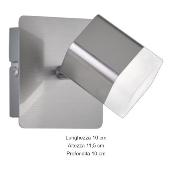Applique da comodino per camera da letto quadrata nichel led 3,5w 3000k