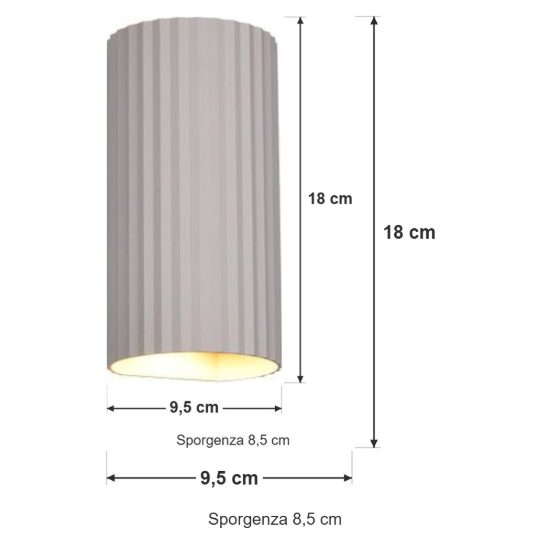 Applique per soggiorno bi-emissione moderna cilindrica rigata grigio caldo