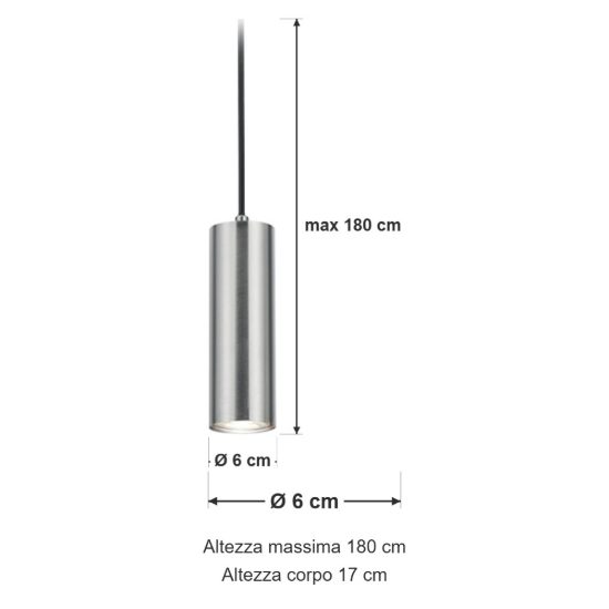 Lampada a sospensione per binario bifase gu10 6cm regolabile in altezza nichel opaco