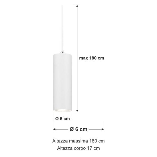 Lampada a sospensione per binario bifase gu10 6cm regolabile in altezza bianca
