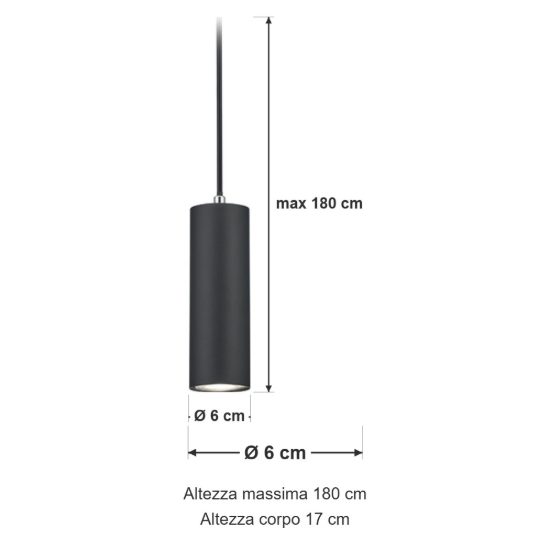 Lampada a sospensione per binario bifase gu10 6cm regolabile in altezza nera