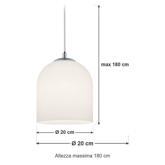 Lampada a sospensione per binario bifase e14 20cm in vetro bianco