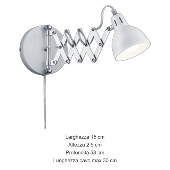 Applique per comodino camera da letto forbice bianco opaco