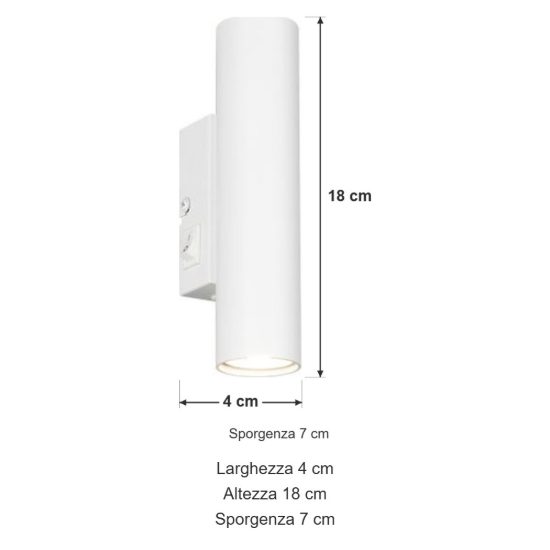 Applique per comodino camera da letto bi-emissione moderna cilindrica bianca con interruttore