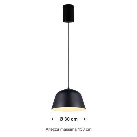 Lampadario a sospensione per sala da pranzo industriale nero con interno bianco