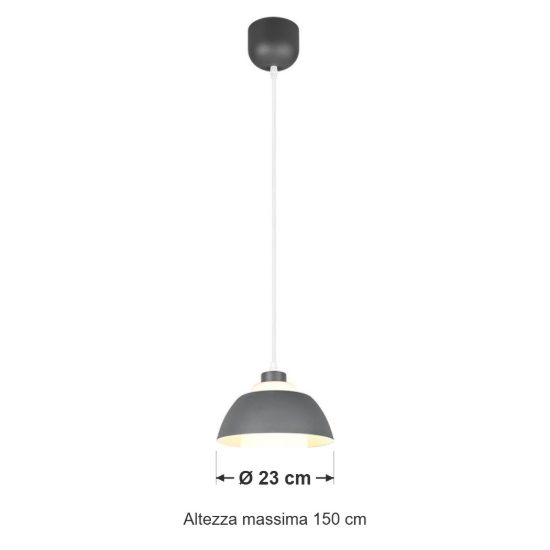Lampadario a sospensione piccolo per sala da pranzo industriale antracite con vetro bianco
