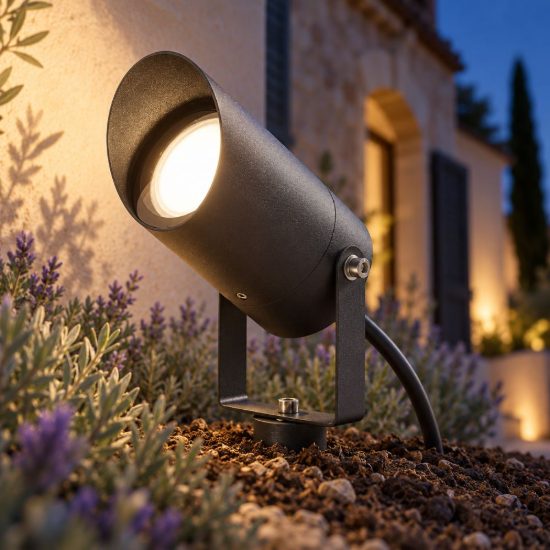 Gea luce ges1140 proiettore da esterno con picchetto a cilindro con visiera grigio antracite ip65