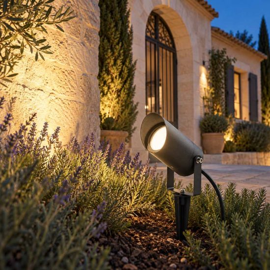 Gea luce ges1140 proiettore da esterno con picchetto a cilindro con visiera grigio antracite ip65