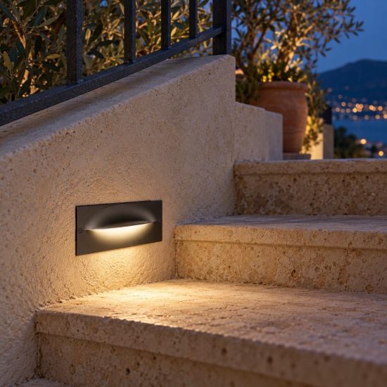 Gea luce ges2000 segnapasso da esterno da incasso rettangolare grigio antracite led 13w 3000k ip65