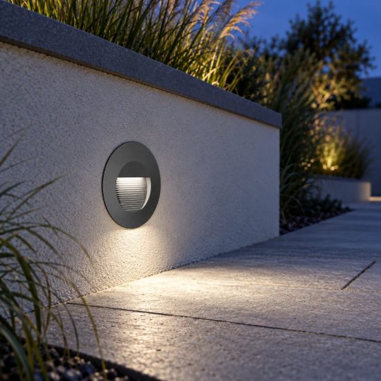 Gea luce ges2110 segnapasso da esterno da incasso rotondo grigio antracite led 3w 4000k ip65