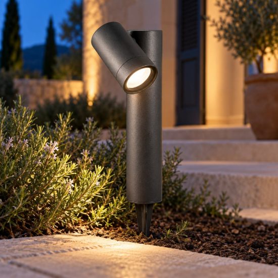 Gea luce ges2220 proiettore da esterno con picchetto a cilindro grigio antracite ip65