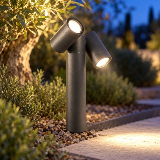 Gea luce ges2220 proiettore da esterno con picchetto a doppia testa grigio antracite ip65