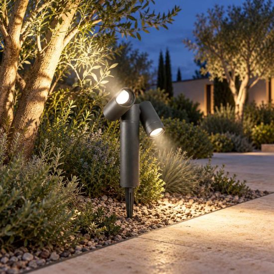 Gea luce ges2220 proiettore da esterno con picchetto a doppia testa grigio antracite ip65