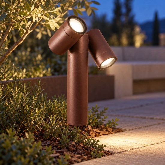 Gea luce ges2220 proiettore da esterno con picchetto a doppia testa marrone ip65