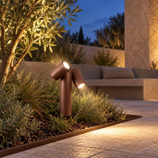 Gea luce ges2220 proiettore da esterno con picchetto a doppia testa marrone ip65