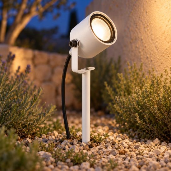 Gea luce ges2280 proiettore piccolo da esterno con picchetto a cilindro bianco ip65