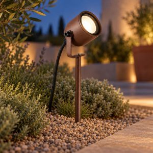 Gea luce ges2280 proiettore piccolo da esterno con picchetto a cilindro marrone ip65