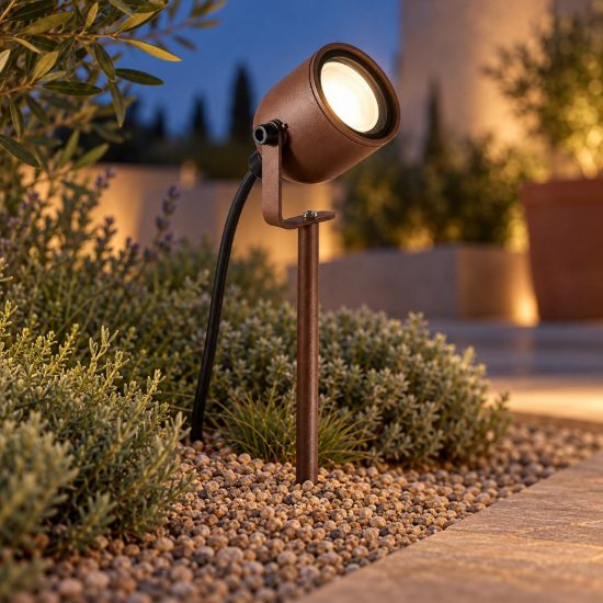 Gea luce ges2280 proiettore piccolo da esterno con picchetto a cilindro marrone ip65